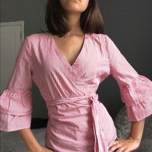 Red and white striped shirt with flared sleeves